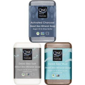One With Nature Dead Sea Soap Variety 3Pk front view showing all three bars