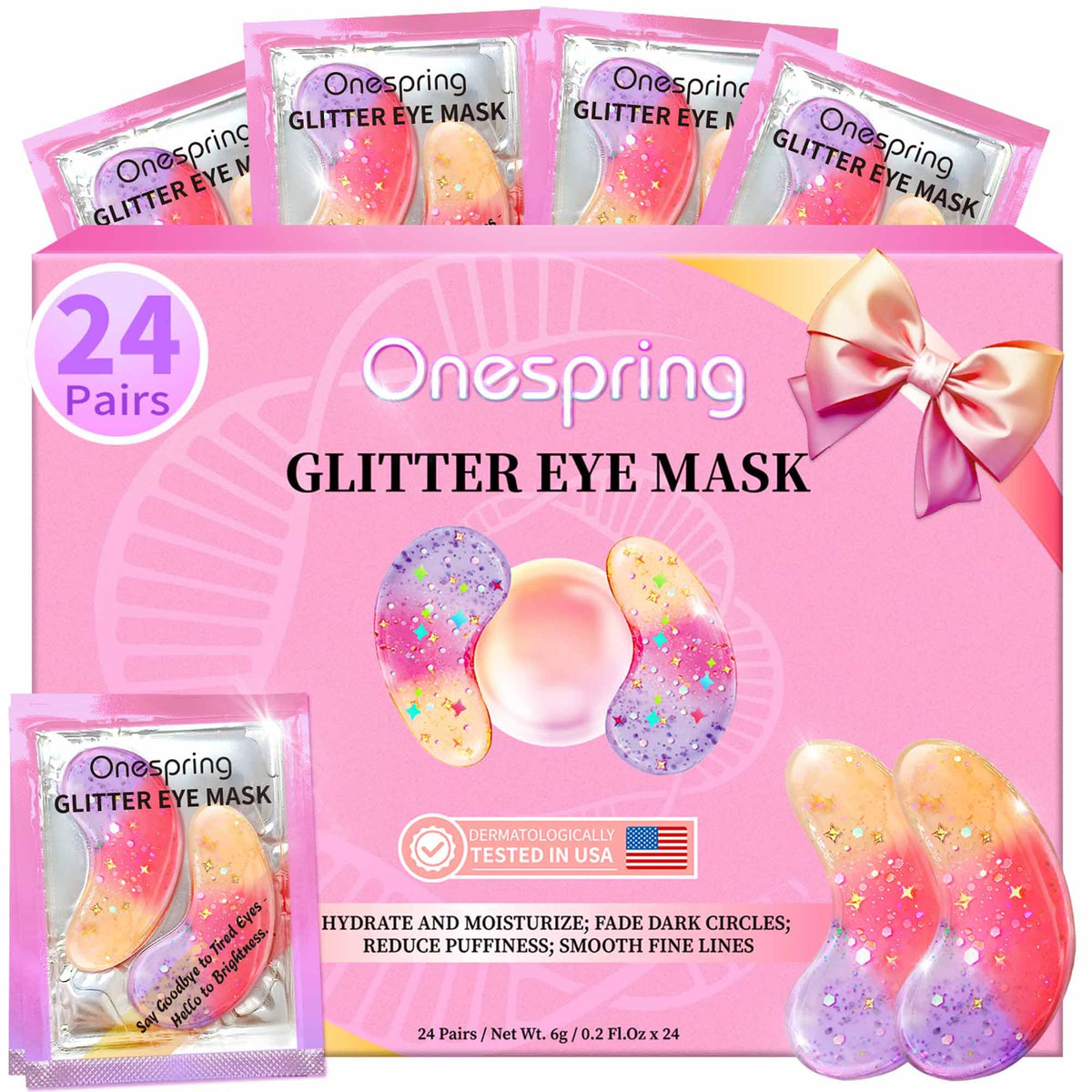 Onespring Eye Masks 24 Pairs tri-color glitter under eye patches front view
