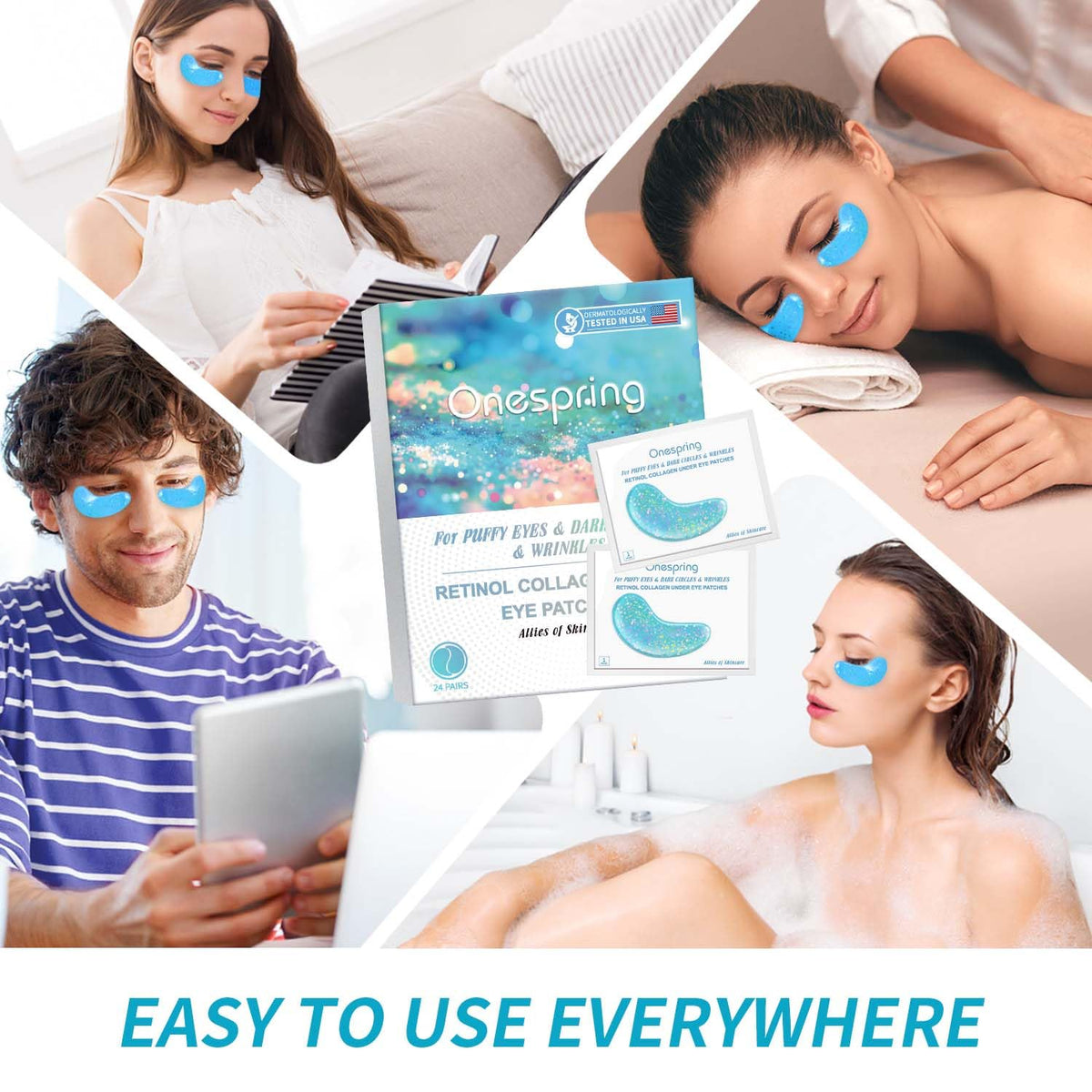 Onespring Eye Masks displayed with beauty accessories