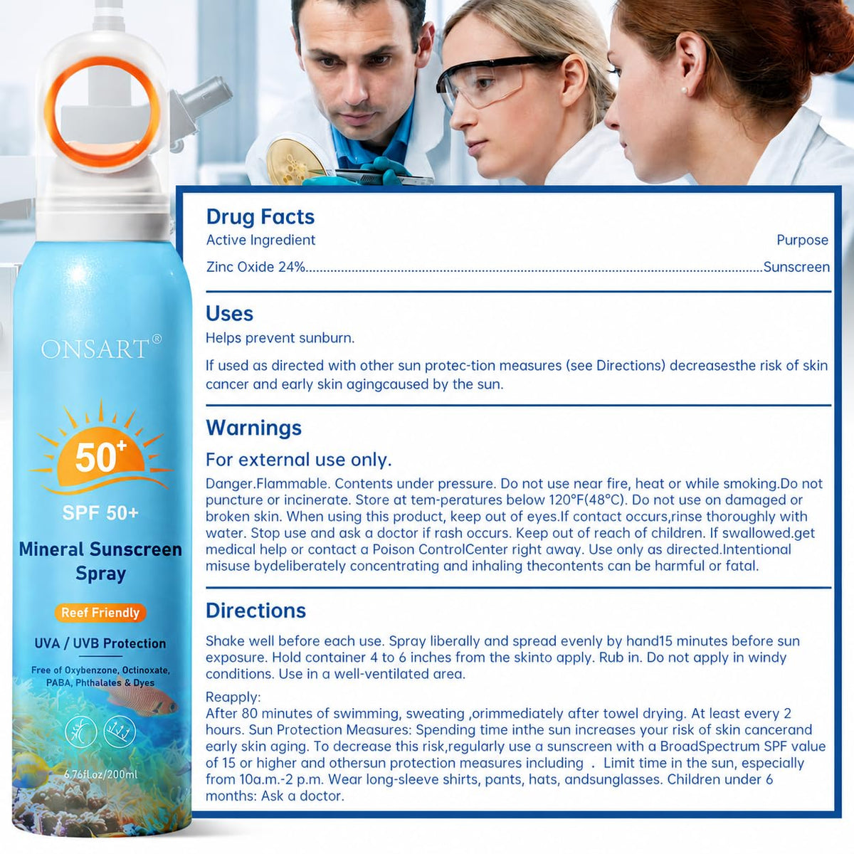 ONSART sunscreen spray bottle side view