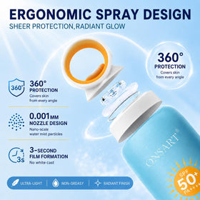 ONSART sunscreen spray showing ergonomic 360° spray nozzle