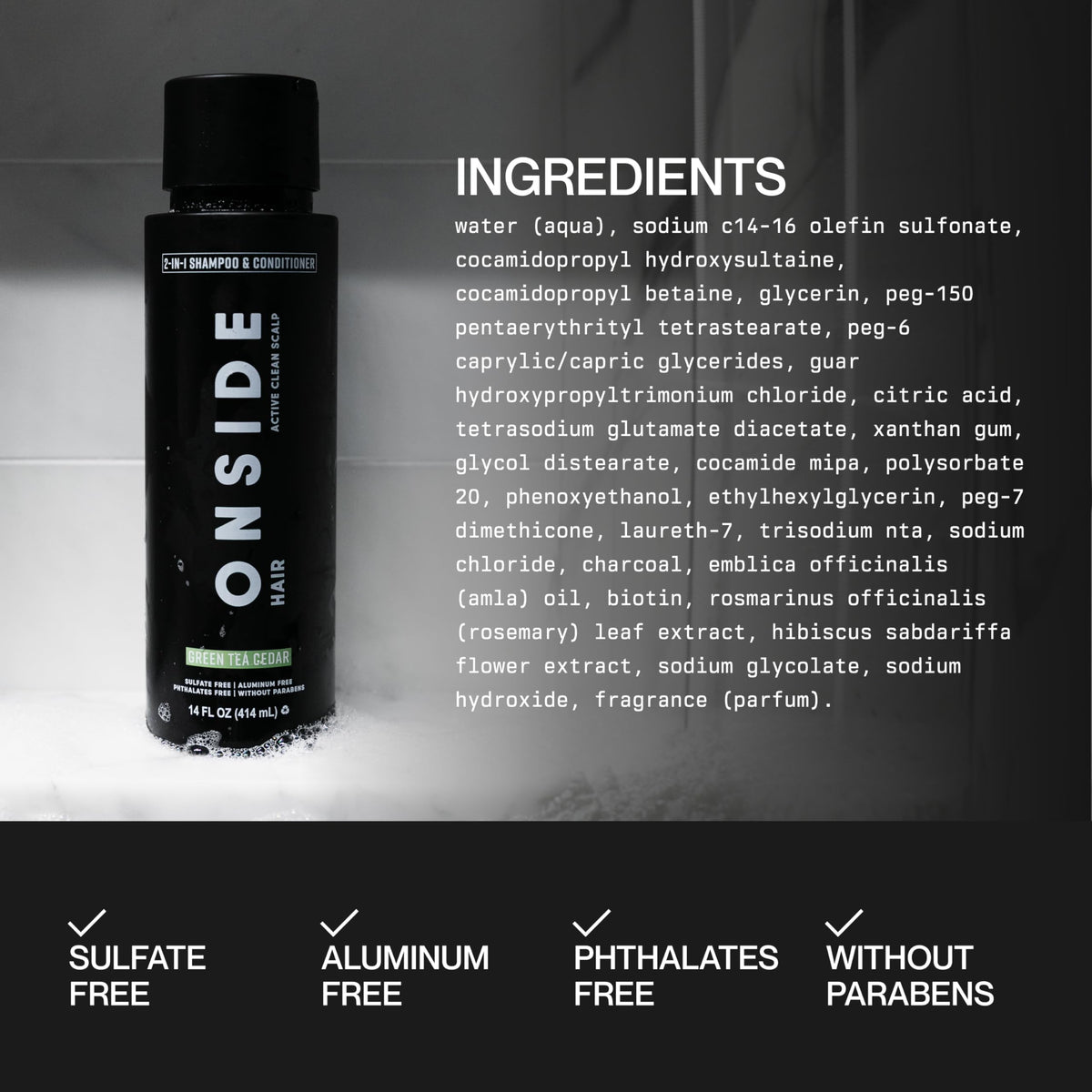 ONSIDE Men's 2-in-1 Shampoo and Conditioner Tea Tree Mint back label