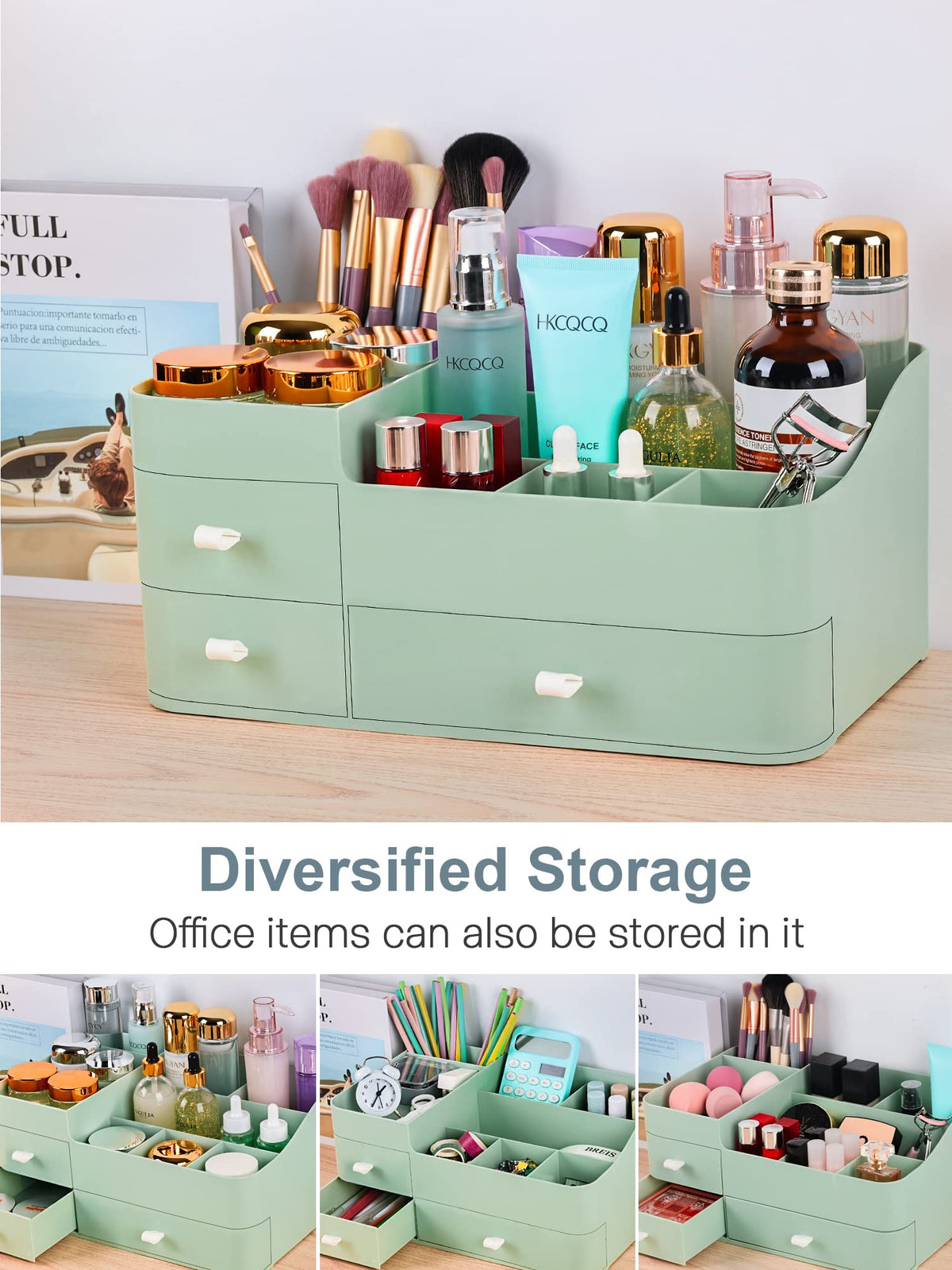 ONXE Makeup Organizer with cosmetics arranged inside