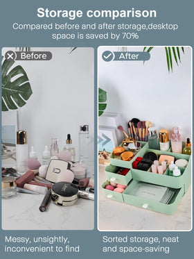 ONXE Makeup Organizer with drawers open displaying cosmetics