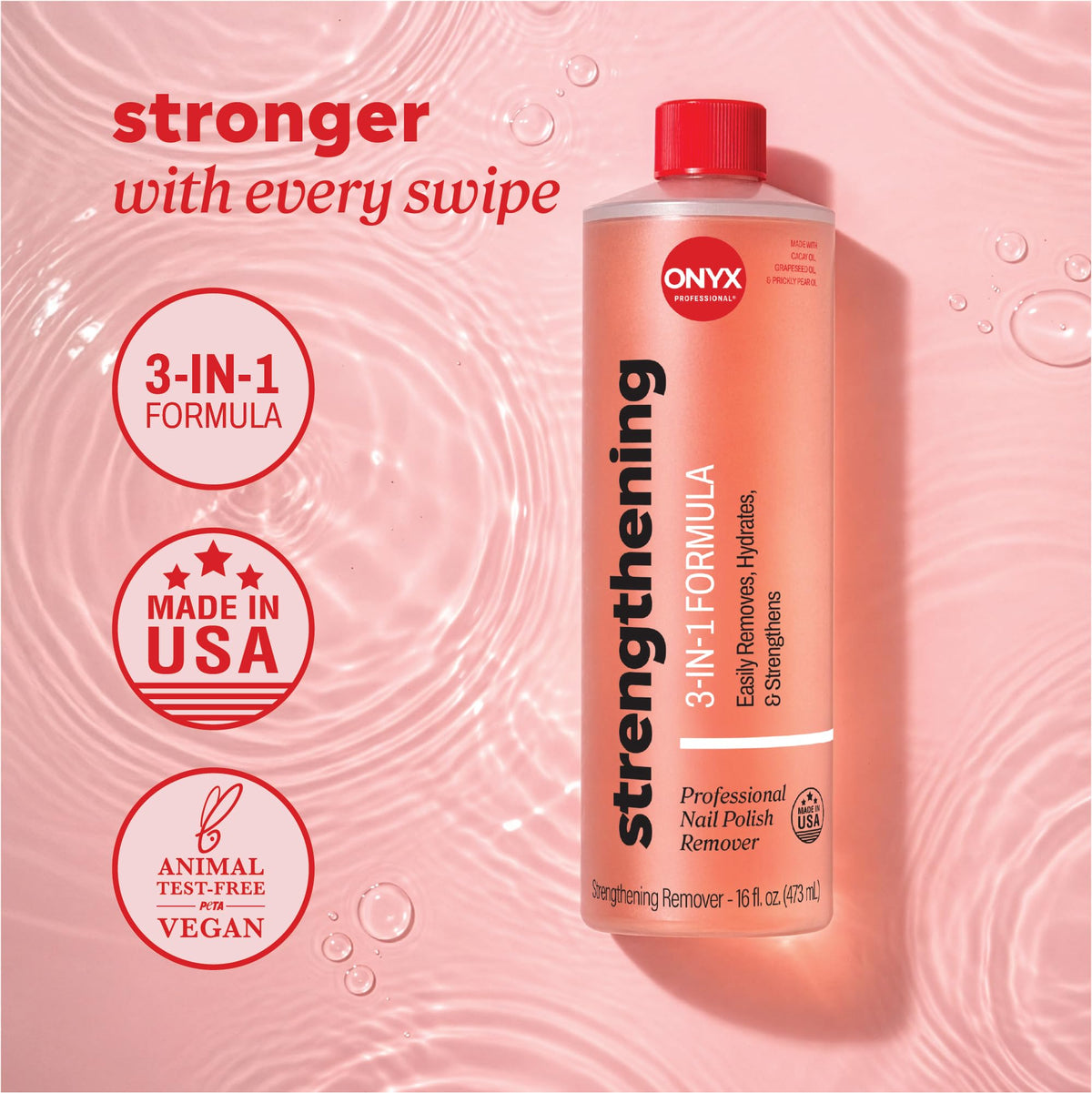 Onyx Professional 3-in-1 Nail Polish Remover showing hydrating oils