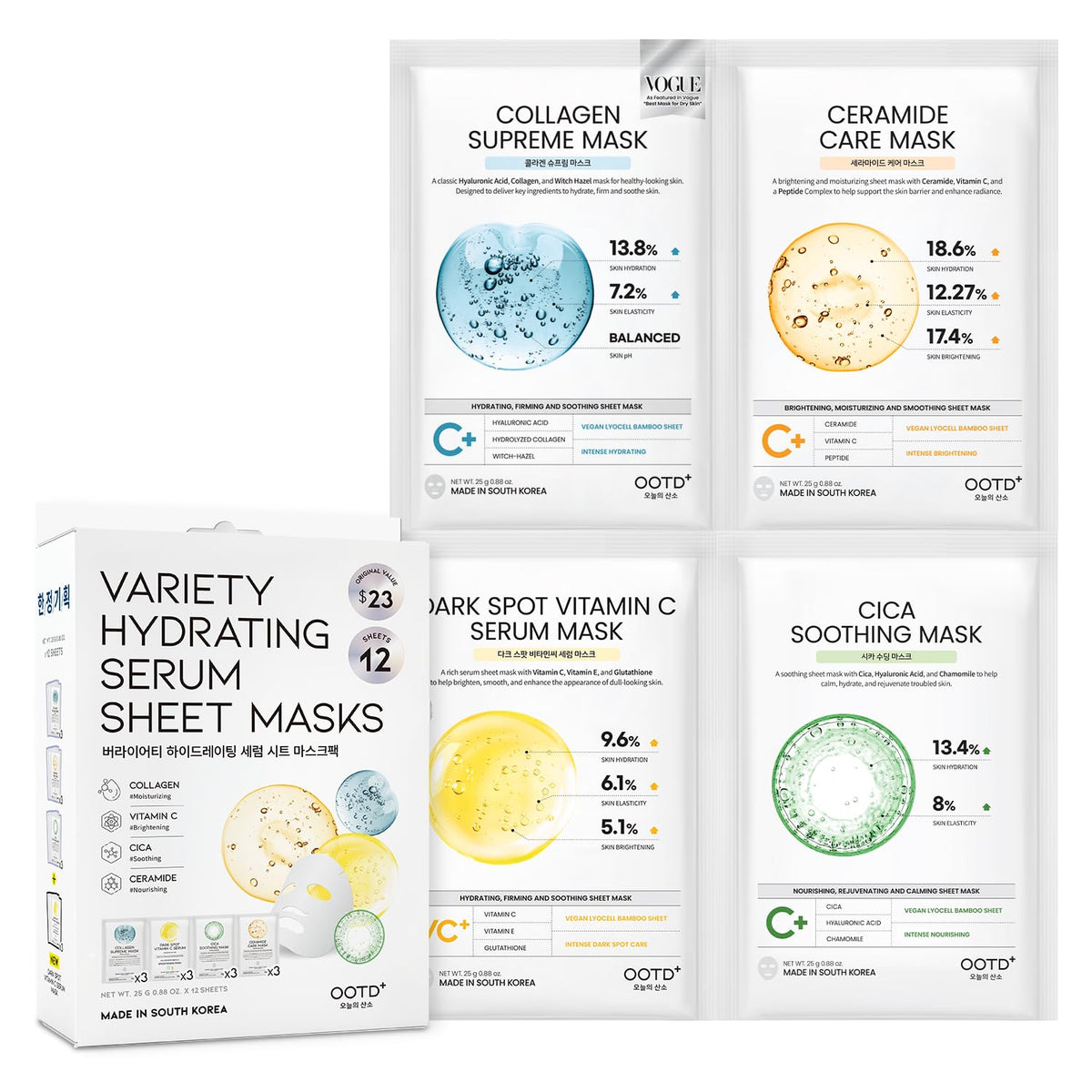 #OOTD Korean Sheet Mask 12-Pack front view with packaging