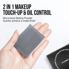 Open package of CARSLAN blotting paper with mirror and puff