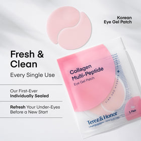 Open pouch of TEREZ & HONOR eye patches showing texture