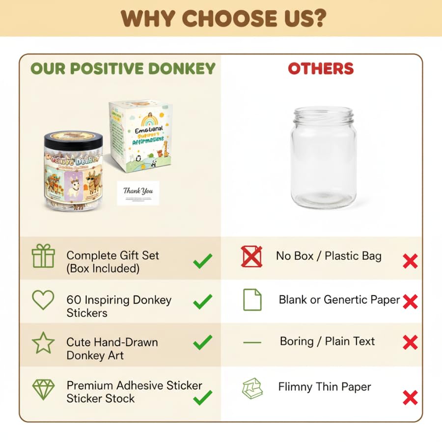 Opened Positive Donkey Jar revealing thick, beautifully printed affirmation cards