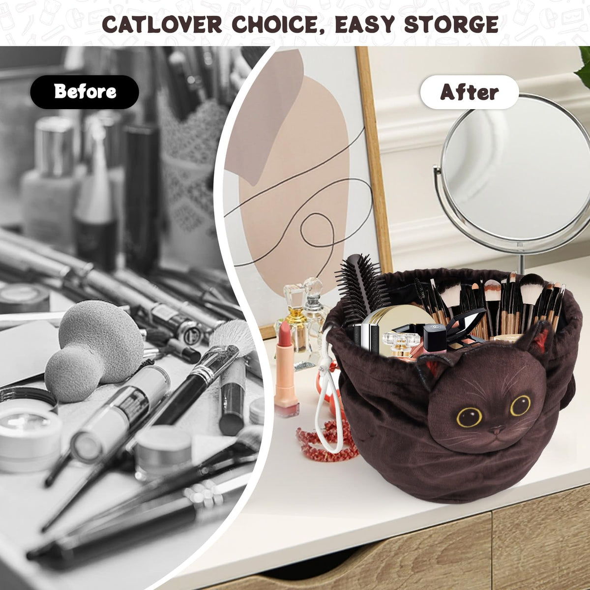 Openhahaha Cat Makeup Bag folded showing portable size