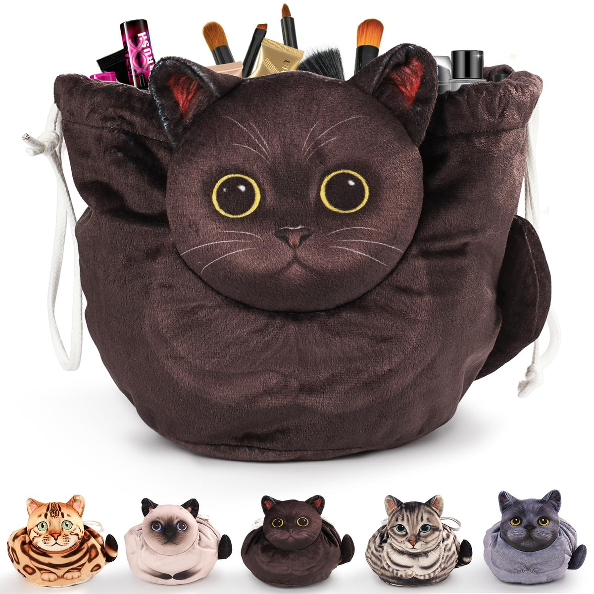 Openhahaha Cat Makeup Bag front view with 3D cat head design