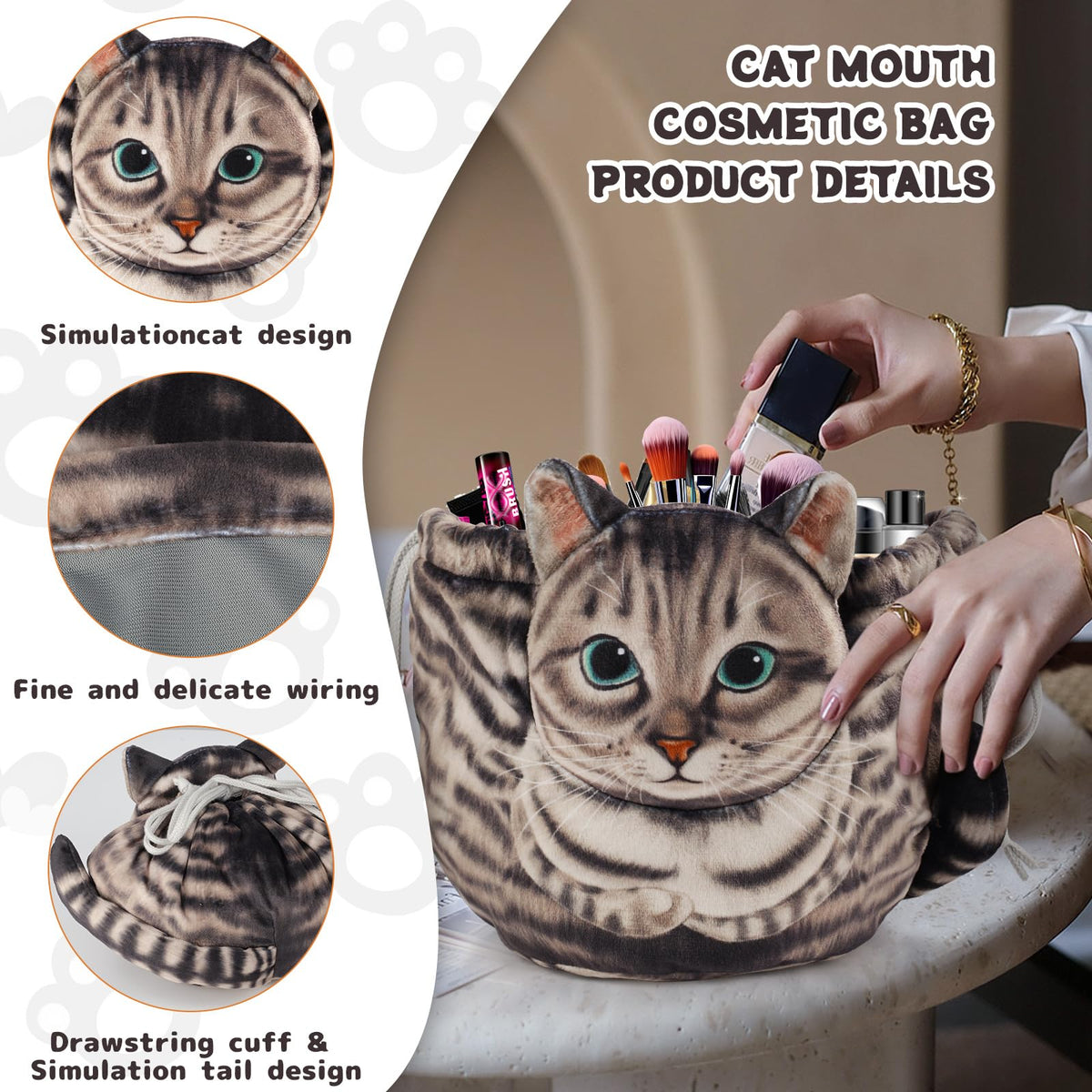 Openhahaha Cat Makeup Bag open displaying interior space