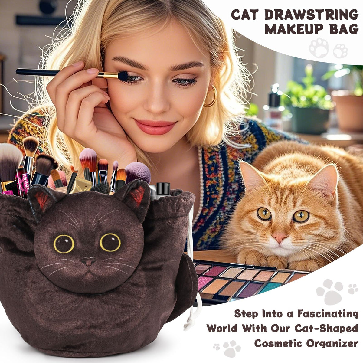 Openhahaha Cat Makeup Bag open view showing spacious interior