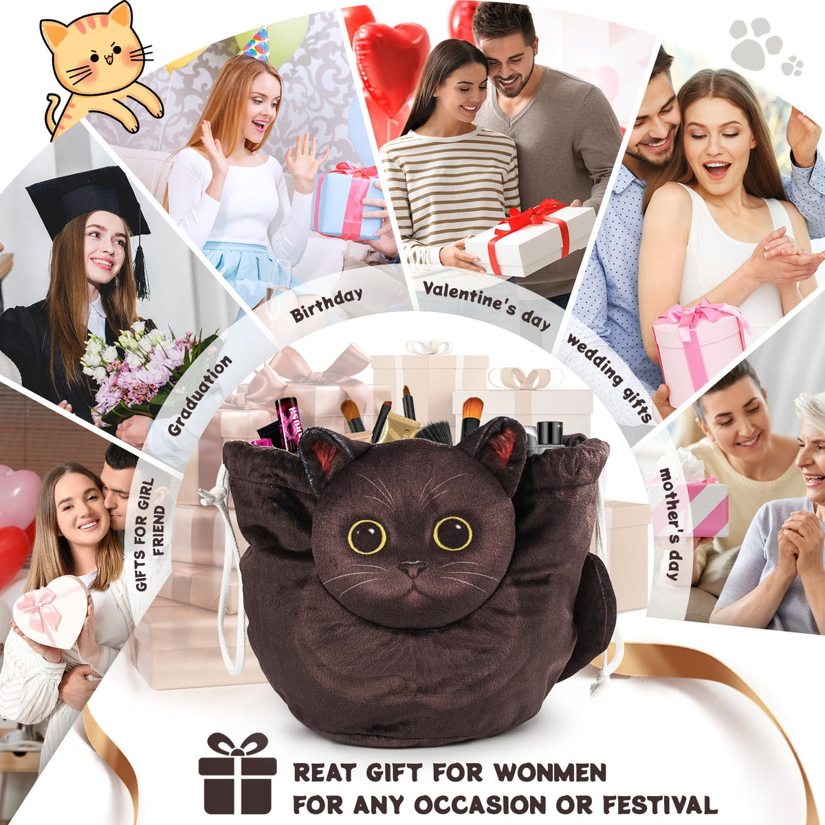 Openhahaha Cat Makeup Bag packed for travel