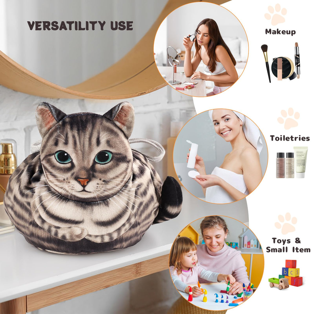 Openhahaha Cat Makeup Bag with cosmetics inside