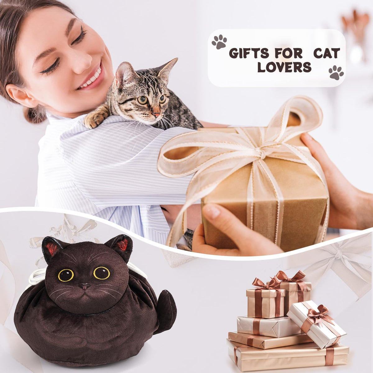 Openhahaha Cat Makeup Bag with cosmetics inside