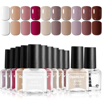OpenLive 12 PCS Nail Polish Set with base and top coat, front view
