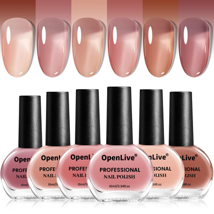 OpenLive Jelly Nail Polish Set with 6 colours displayed in bottles