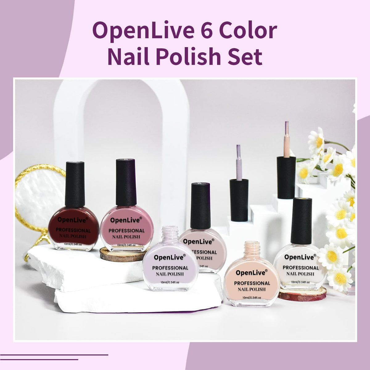OpenLive Nail Polish bottle close-up showing purple shade