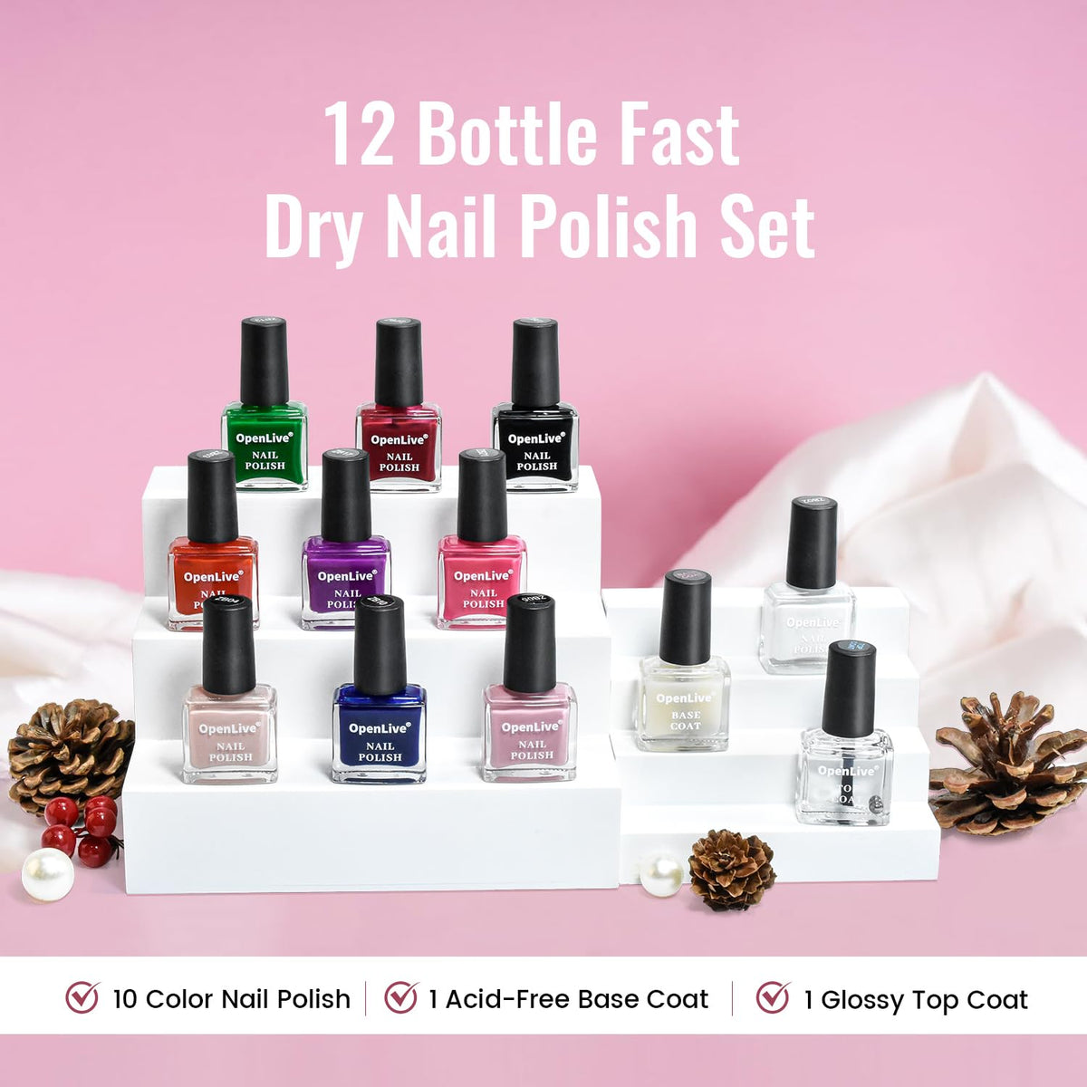 OpenLive nail polish bottles in assorted colours