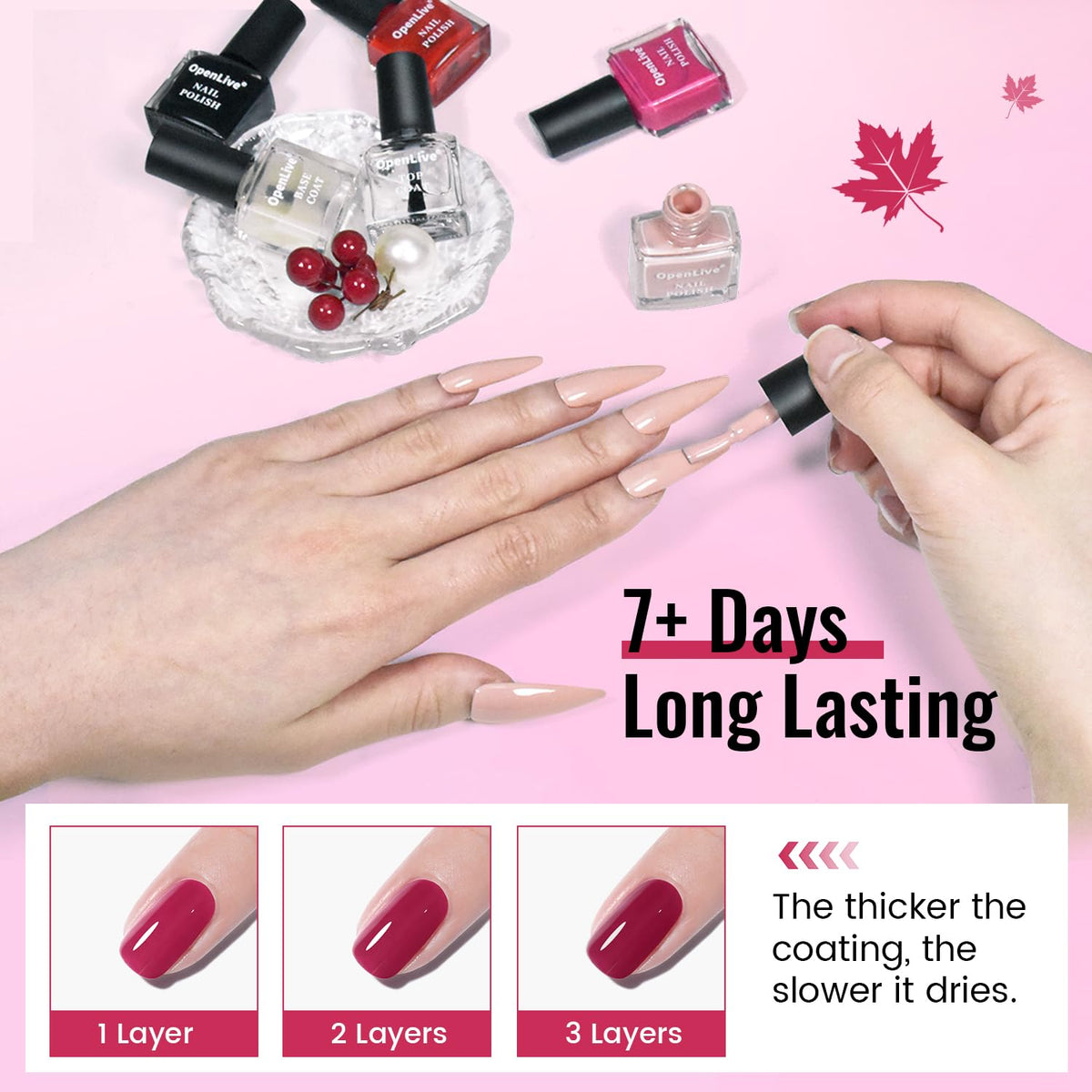 OpenLive nail polish set displayed with colour swatches