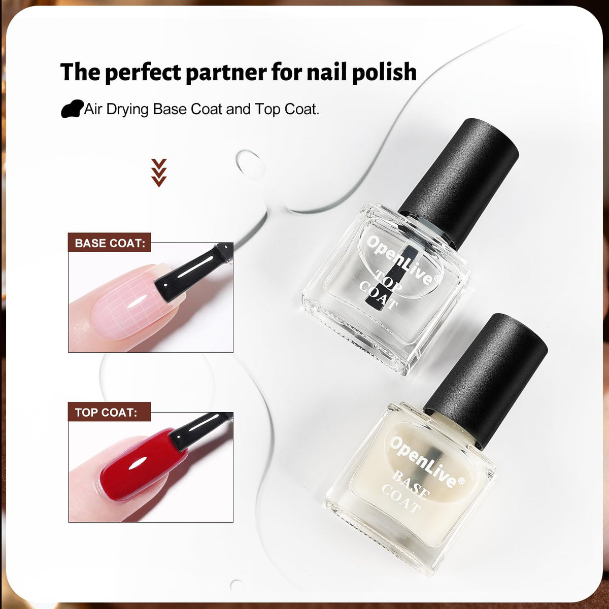 OpenLive nail polish set with a variety of colours and base coat
