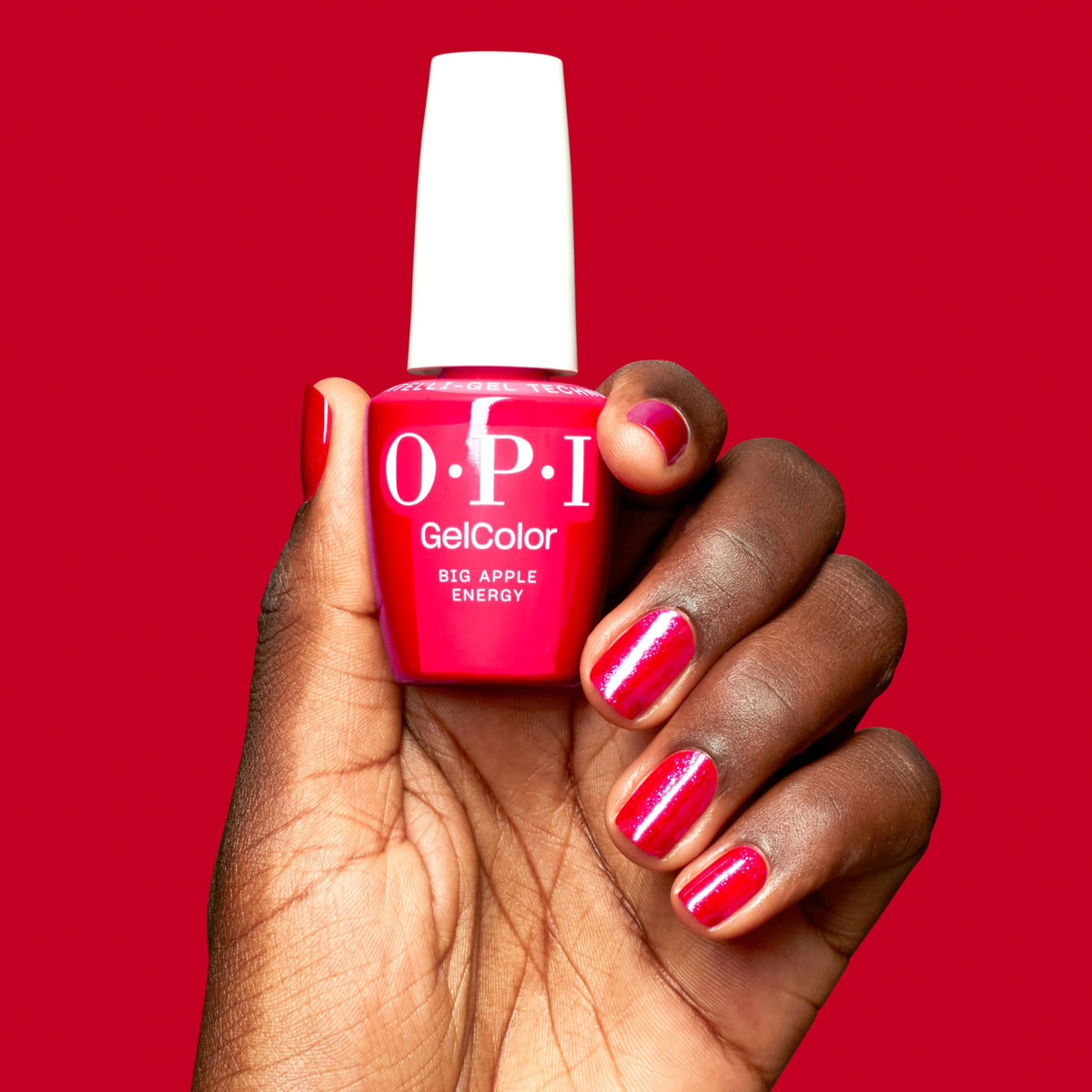 OPI GelColor Big Apple Energy under LED lamp