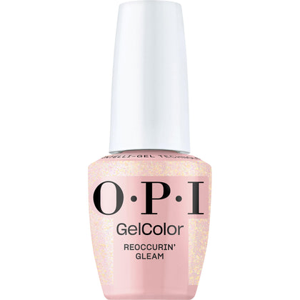 OPI GelColor Gel Nail Polish Reoccurin' Gleam front view with pastel pink shimmer