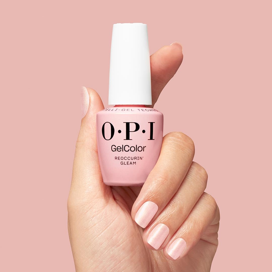 OPI GelColor Gel Nail Polish Reoccurin' Gleam under LED lamp