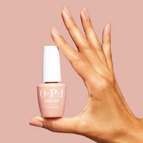 OPI GelColor Gel Nail Polish Sheer Taupe Brown under LED lamp