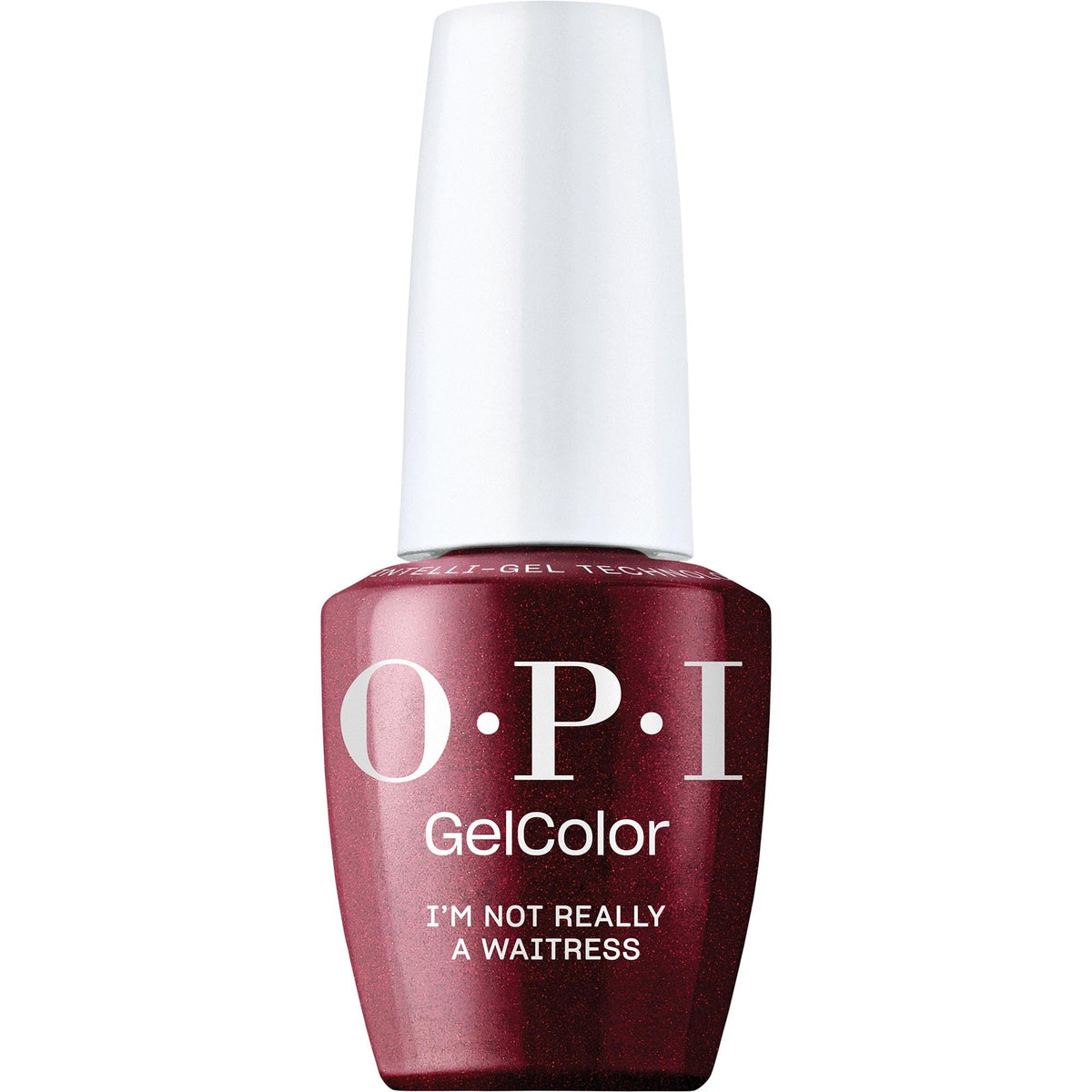 OPI GelColor I'm Not Really a Waitress dark red shimmer nail polish front view
