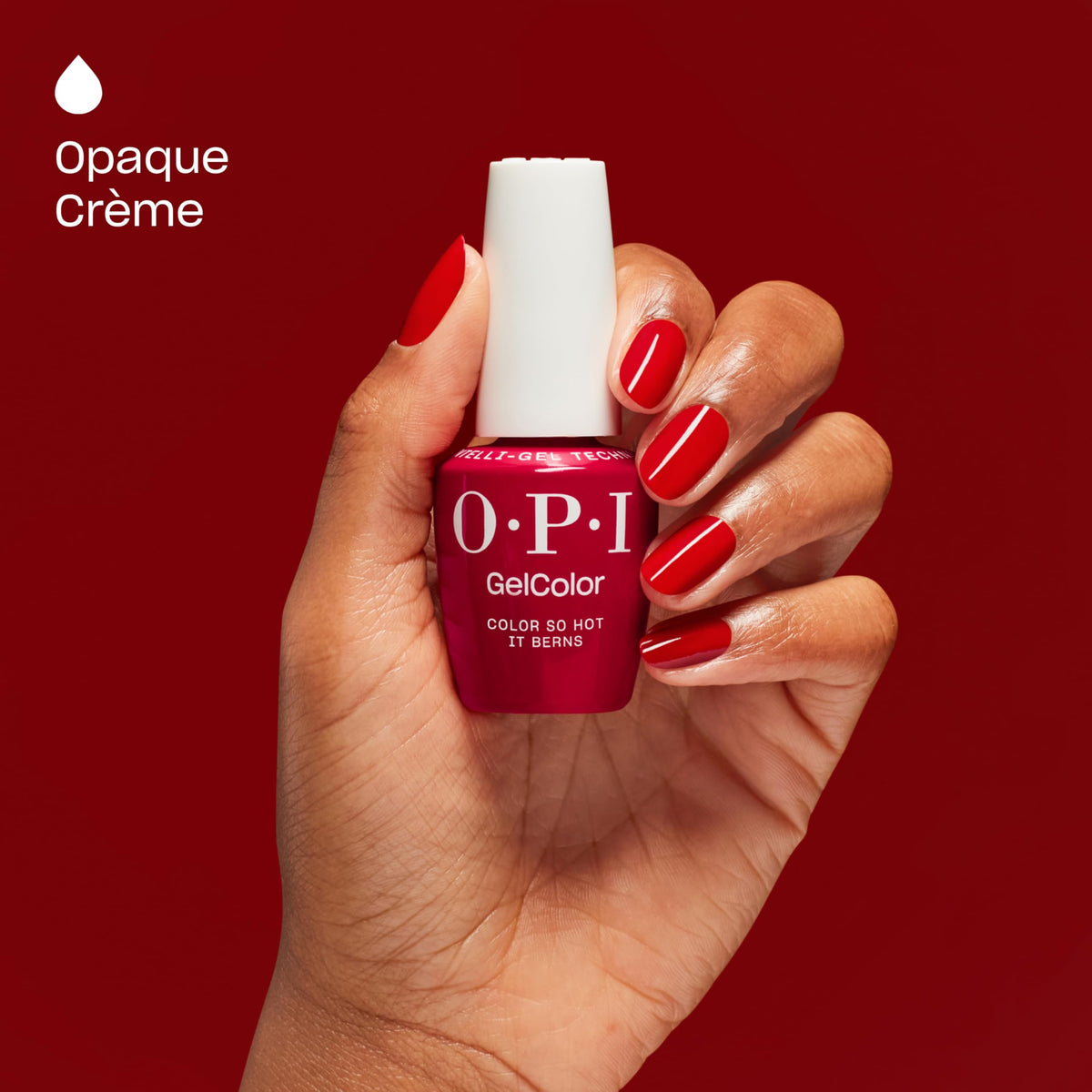 OPI GelColor So Hot it Berns polish curing under LED lamp