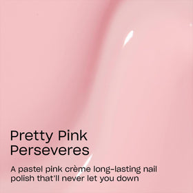 OPI Infinite Shine Pretty Pink Perseveres Nail Polish on a manicure table