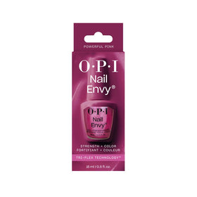 OPI Nail Envy Strengthener Powerful Pink on a vanity table
