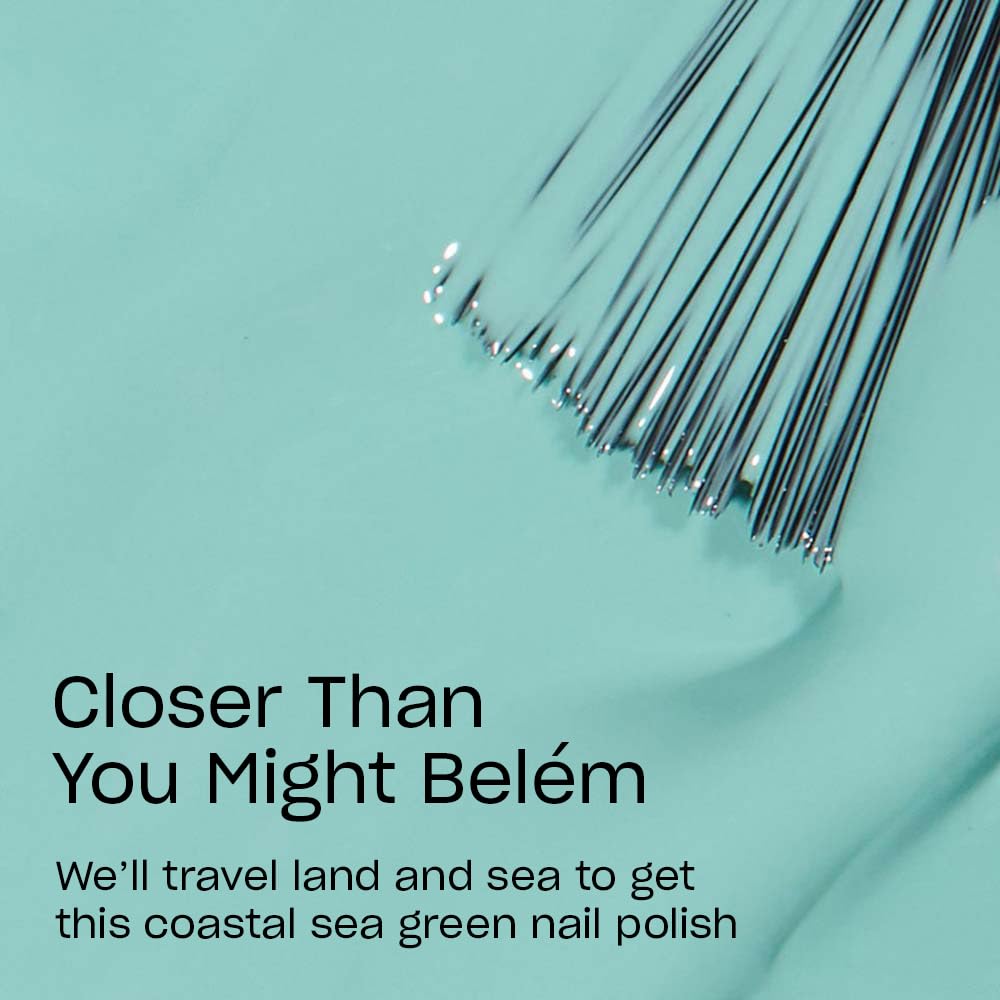OPI Nail Lacquer Closer Than You Might Belém soft blue polish brush close-up