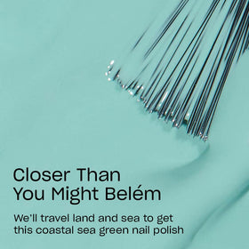 OPI Nail Lacquer Closer Than You Might Belém soft blue polish brush close-up