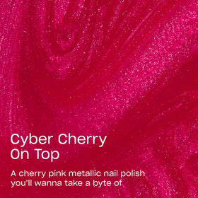 OPI Nail Lacquer Cyber Cherry on Top bright pink metallic brush close-up