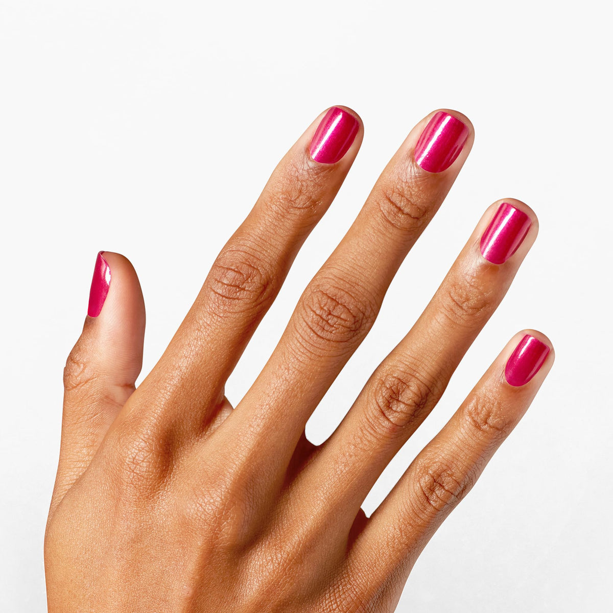 OPI Nail Lacquer Cyber Cherry on Top bright pink metallic swatch on nails