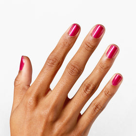 OPI Nail Lacquer Cyber Cherry on Top bright pink metallic swatch on nails