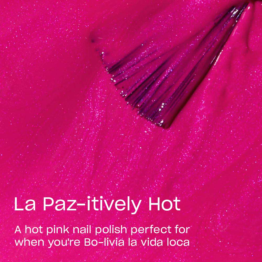 OPI Nail Lacquer La Paz-itively Hot bright pink pearl polish brush close-up