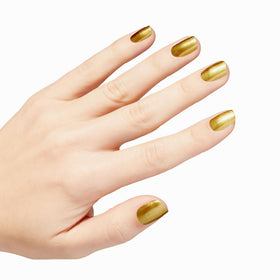 OPI Nail Lacquer Metallic Rewind gold polish applied on nails