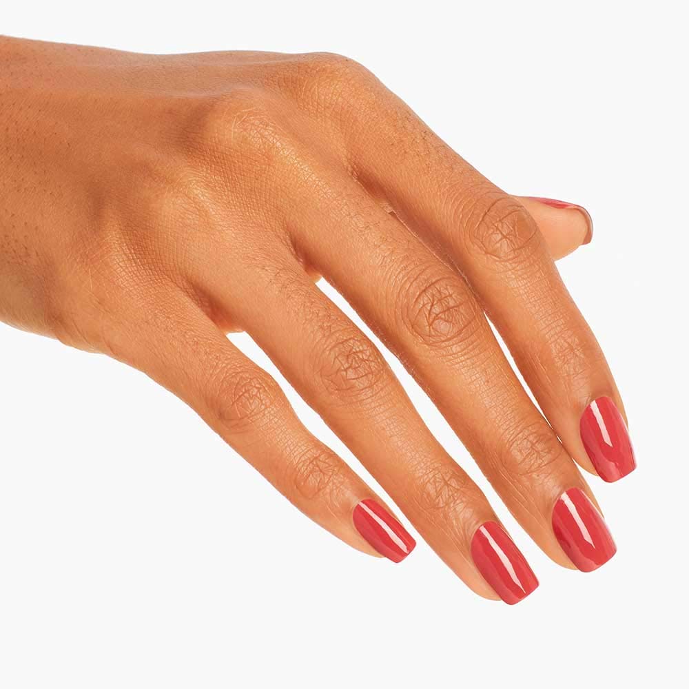 OPI Nail Lacquer My Solar Clock is Ticking dark orange swatch on a nail wheel