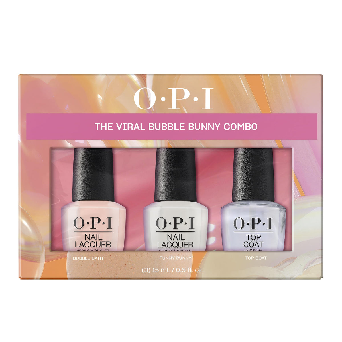 OPI Nail Lacquer Pack of 3 including Bubble Bath, Funny Bunny, and Top Coat