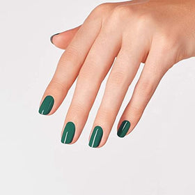 OPI Nail Lacquer Rated Pea-G dark green polish application on nails