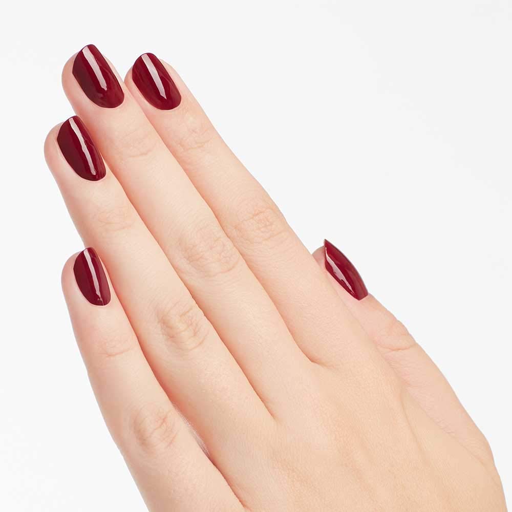 OPI Nail Lacquer We the Female dark red swatch on nails