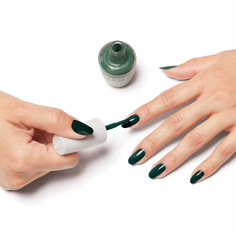 OPI Nature Strong Leaf by Example dark green nail polish with nature-inspired decor