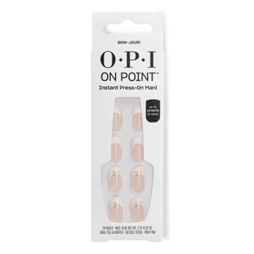 OPI On Point Bow-jour! press on nails front view with gold bow design