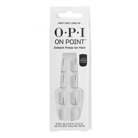 OPI On Point Hawt Date Press On Nails white with silver shimmer front view