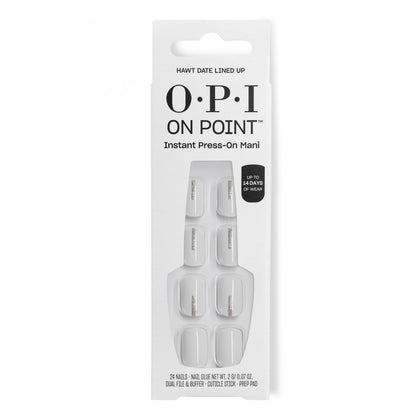 OPI On Point Hawt Date Press On Nails white with silver shimmer front view