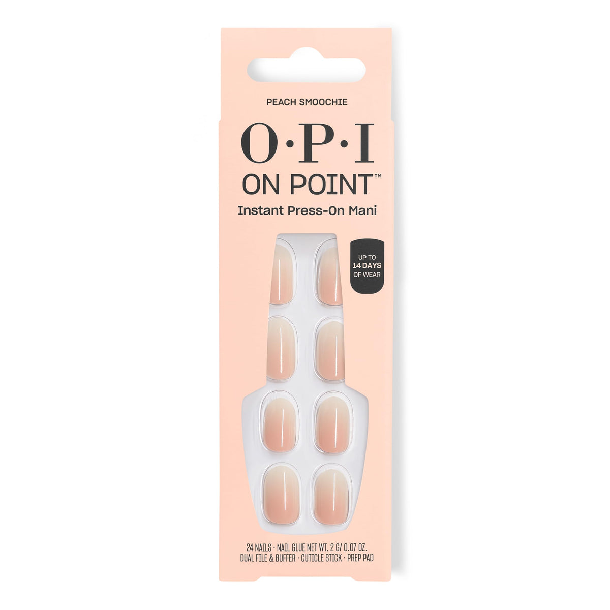 OPI On Point Peach Smoochie press on nails front view